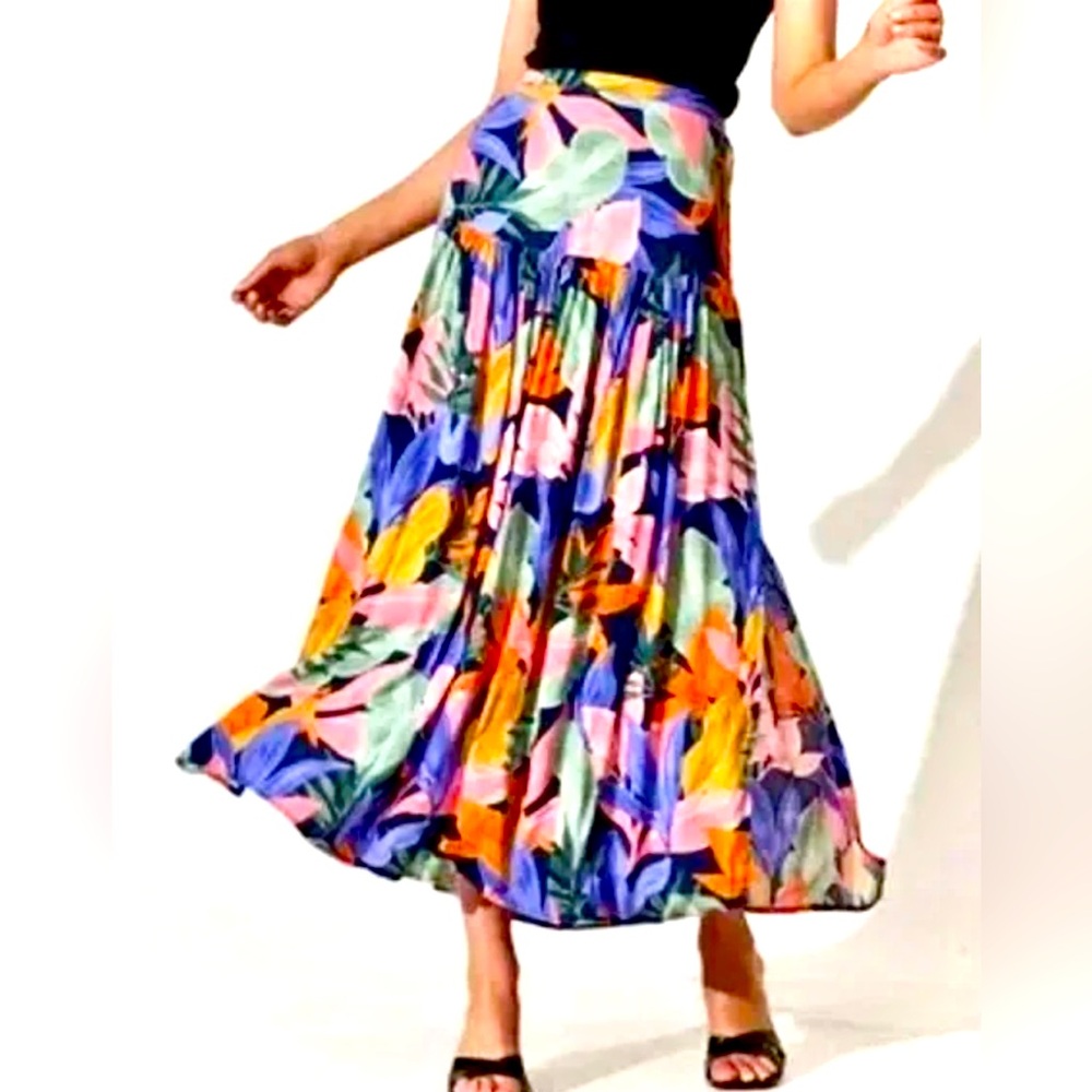 Anthropologie Floral Maxi Skirt in Purple, Pink, Orange, Green